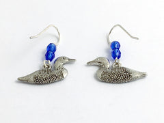 Pewter and Sterling silver loon dangle earrings-bird-loons, birds, diver,aquatic