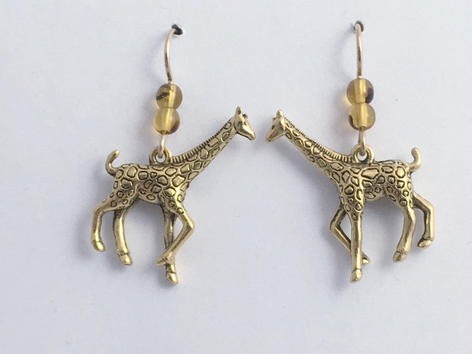 Goldtone Pewter & 14K GF large giraffe dangle earrings- giraffes, Africa,safari