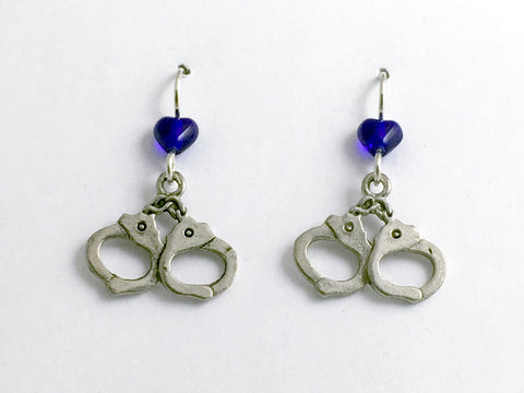 Pewter & Sterling silver  handcuff earrings-Law Enforcement, security, hand cuff