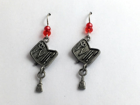 Pewter  & Sterling Silver Manicurist dangle Earrings-nail polish, tool, manicure