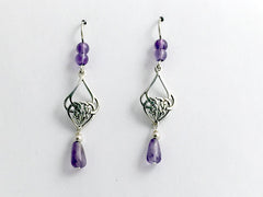 Sterling Silver Celtic Knot drop Earrings- Amethyst beads , knots, February