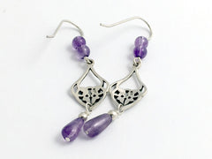 Sterling Silver Celtic Knot drop Earrings- Amethyst beads , knots, February
