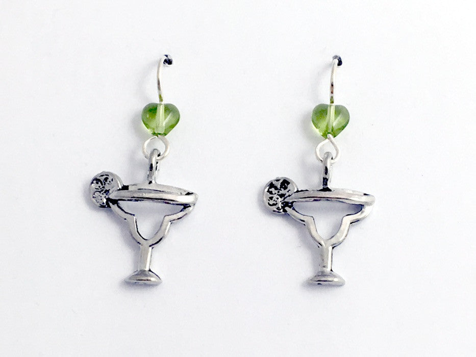 Pewter & sterling silver Margarita glass w/ limes earrings- drinks, margaritas