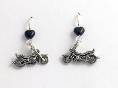 Pewter & sterling silver motorcycle dangle earrings-biker, motor bike, cycle,