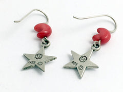 Sterling Silver medium star dangle earrings-stellar, celestial, coral moons,moon