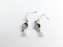 Sterling Silver round Celtic Knot dangle Earrings-freshwater pearls -1 1/2" long