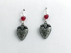 Pewter & Sterling Silver Strawberry dangle earrings-berries, berry, strawberries