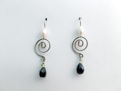 Sterling Silver Open Spiral  Earrings- Iolite,peridot , freshwater pearl,spirals