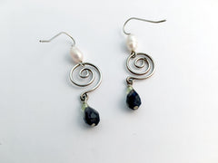 Sterling Silver Open Spiral  Earrings- Iolite,peridot , freshwater pearl,spirals