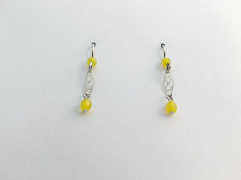 Sterling silver tiny Infinity Symbol Plaque dangle  earrings-bright yellow glass