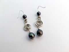 Sterling Silver free form open Spiral Earrings-dark grey freshwater pearl,pearls