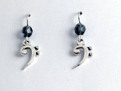 Sterling Silver Bass Clef dangle earrings-denim blue, music,musician,Band,clefs