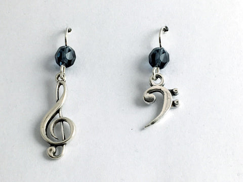 Sterling Silver Treble and Bass Clef dangle earrings-denim blue, music, musician