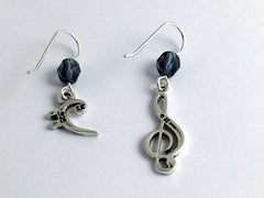 Sterling Silver Treble and Bass Clef dangle earrings-denim blue, music, musician