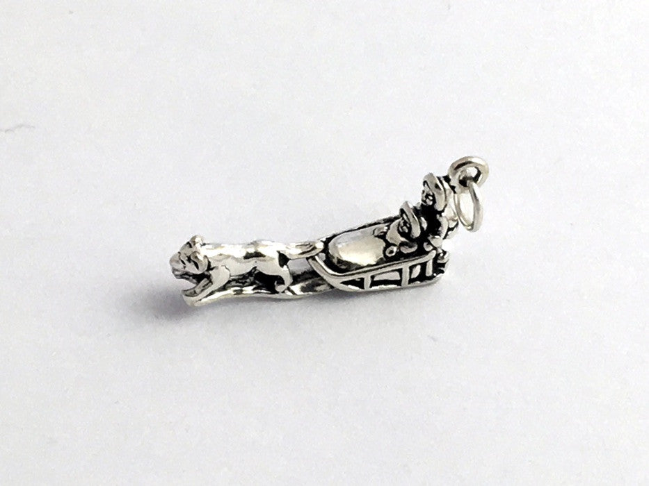 Sterling Silver  3-D Husky dog with sled charm or pendant- Huskies, dogs,sleigh