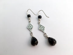 Sterling Silver Double Celtic Knot Dangle Earrings- faceted Obsidian, gorgeous