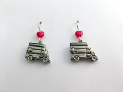 Pewter & Sterling silver Ambulance dangle  Earrings-EMT- Medic, emergency, heart