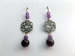 Sterling Silver Large Round Celtic Knot dangle earrings- Amethyst, elegant