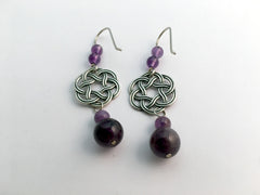 Sterling Silver Large Round Celtic Knot dangle earrings- Amethyst, elegant