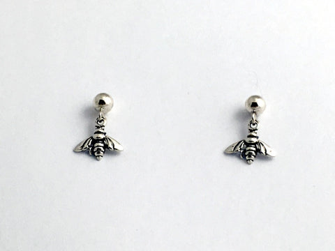 Sterling silver 4mm ball stud w/ tiny bee dangle earrings- honey bees, beekeeper