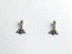 Sterling silver 4mm ball stud w/ tiny bee dangle earrings- honey bees, beekeeper