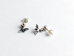 Sterling silver 4mm ball stud w/ tiny bee dangle earrings- honey bees, beekeeper