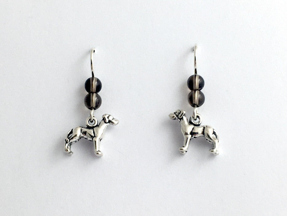 Sterling silver tiny Great Dane dog dangle earrings-Dogs, Smoky Quartz, canine