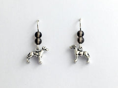 Sterling silver tiny Great Dane dog dangle earrings-Dogs, Smoky Quartz, canine