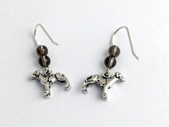 Sterling silver tiny Great Dane dog dangle earrings-Dogs, Smoky Quartz, canine