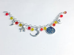 Special Order Sterling Silver Celestial themed Charm Bracelet- yellow and orange