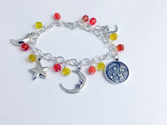 Special Order Sterling Silver Celestial themed Charm Bracelet- yellow and orange
