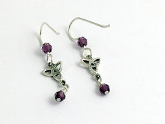 Sterling silver small Celtic Trinity knot dangle earrings- purple crystal, knots