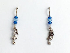 Sterling silver tiny seahorse dangle earrings-ocean- sea horse, marine, crystal