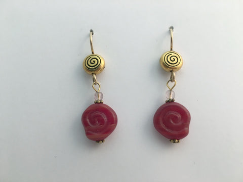 Gold tone Pewter & 14kgf Celtic spiral dangle earrings- rusty red glass, spirals