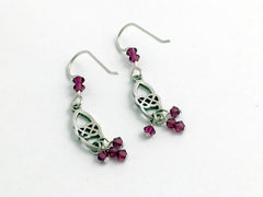 Sterling Silver Celtic knot dangle Earrings-ruby color crystal dangles, knots