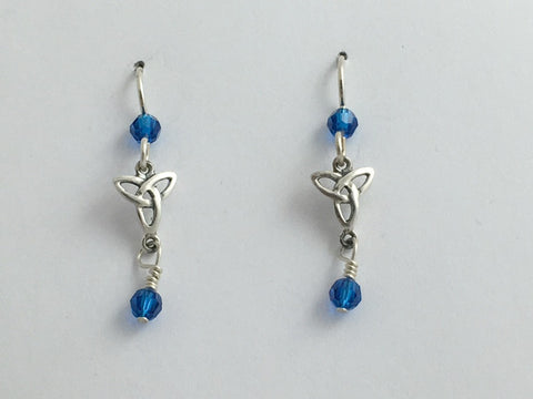 Sterling silver small Celtic Trinity knot dangle earrings- capri blue crystal