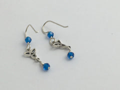 Sterling silver small Celtic Trinity knot dangle earrings- capri blue crystal