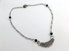 18 inch sterling silver long and short chain with Pewter Celtic Knot Horses Necklace, Black Onyx
