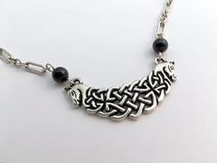 18 inch sterling silver long and short chain with Pewter Celtic Knot Horses Necklace, Black Onyx
