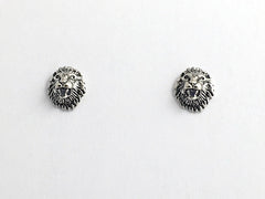 Sterling Silver and Surgical Steel Lion Head stud earrings-Roaring Lions, Mane