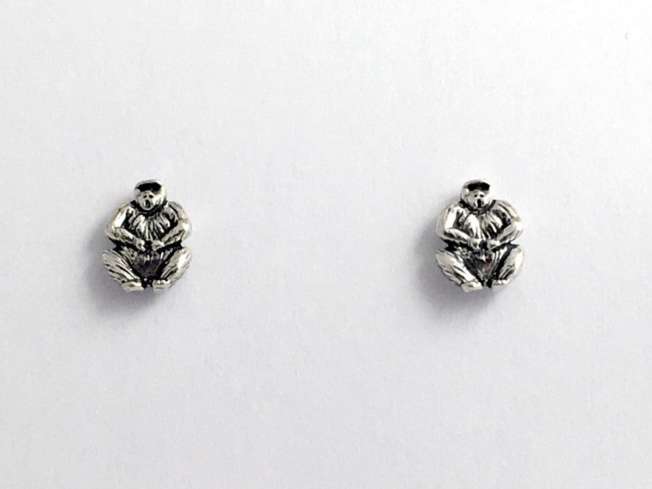 Sterling Silver Surgical Steel gorilla stud earrings Ape Apes Gorillas studs