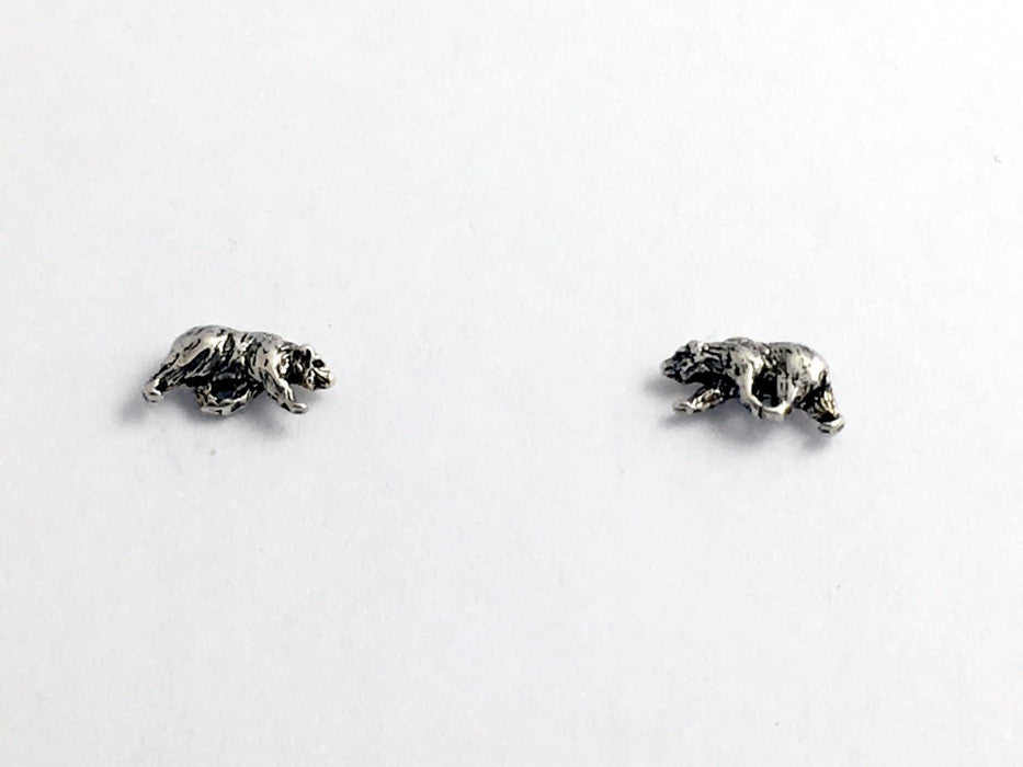 Sterling Silver & Surgical Steel tiny walking bear stud earrings-bears, ursa