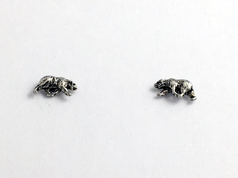 Sterling Silver & Surgical Steel tiny walking bear stud earrings-bears, ursa