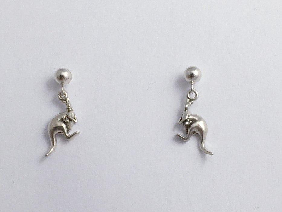 Sterling silver 4mm ball stud tiny kangaroo dangle earrings marsupial Jewelia Designs