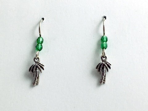 Sterling silver Tiny Palm Tree dangle Earrings-Travel-tropics, palms, trees,