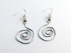 Sterling Silver large funky hammered open Spiral  Earrings-opal, spirals,opals