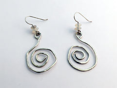 Sterling Silver large funky hammered open Spiral  Earrings-opal, spirals,opals