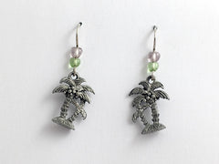 Pewter & Sterling silver palm tree dangle earring-island -tropic, palms, beach