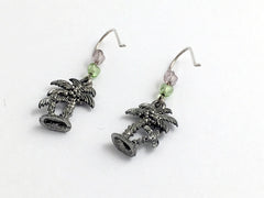 Pewter & Sterling silver palm tree dangle earring-island -tropic, palms, beach