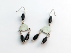 Sterling Silver Spiral disc Earrings-black crystal, Celtic, Spirals, 1 7/8 inch